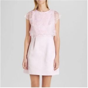 Ted Baker Pink Sleeveless Fit and Flair Dress with Lace Overlay